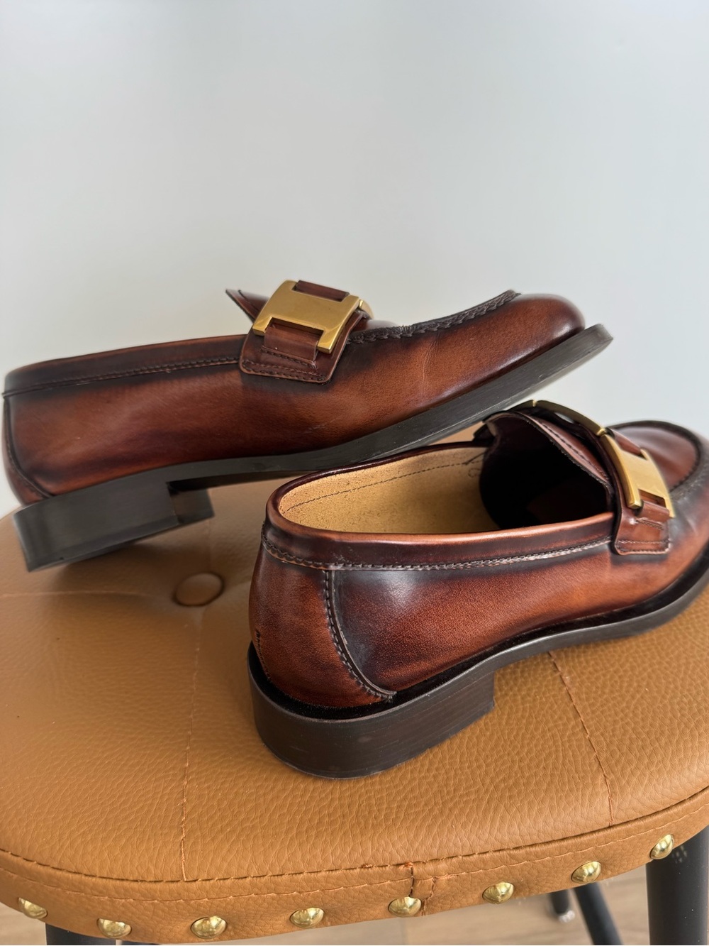Prada Brown Leather Loafers with Gold Buckle - Picture 3 of 11